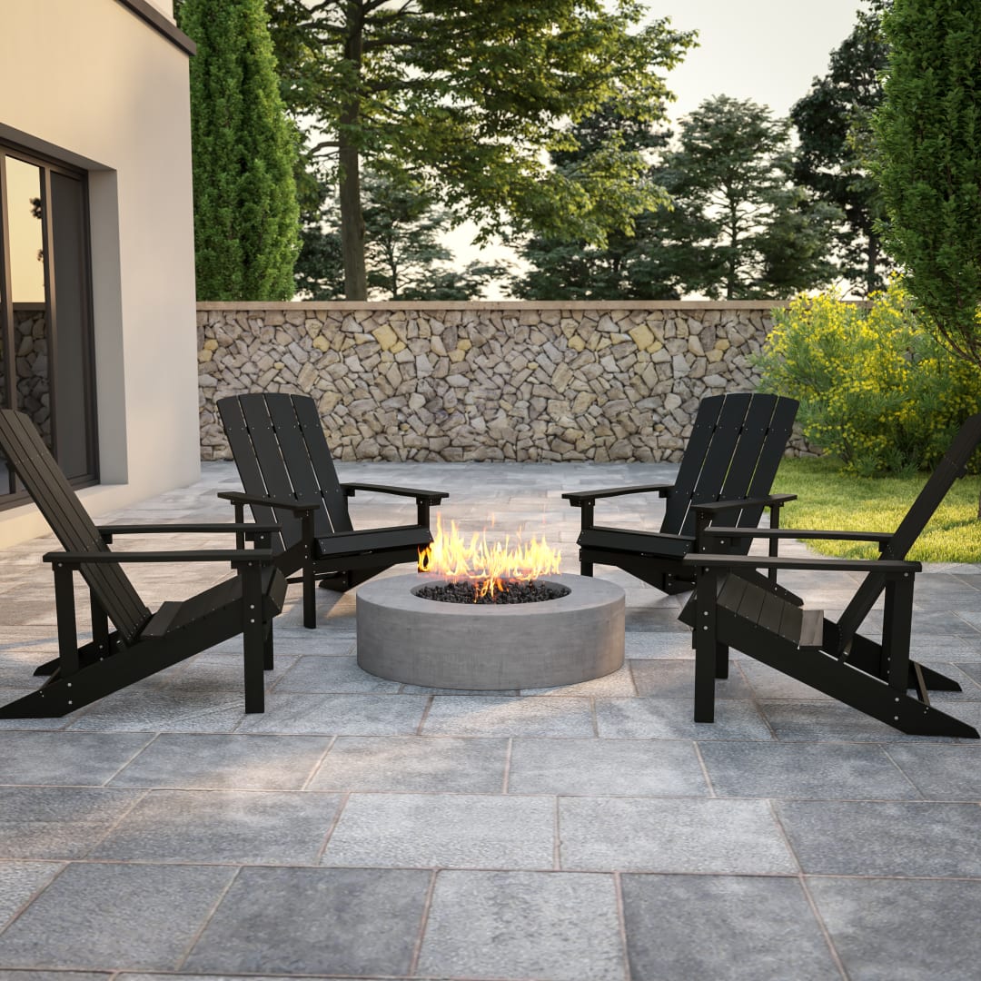 Set of 4 Charlestown All-Weather Poly Resin Wood Adirondack Chairs in Slate Gray