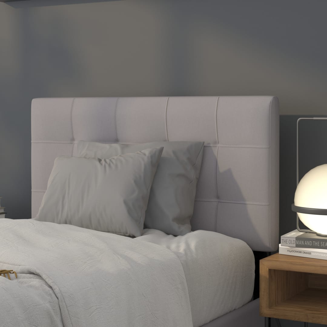 Bedford Tufted Upholstered Twin Size Headboard in Light Gray Fabric