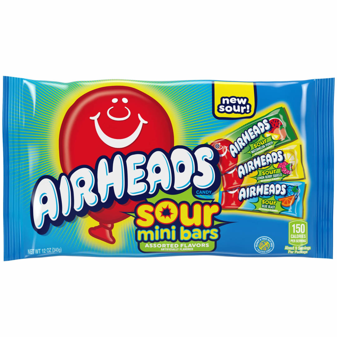 Airheads Sour Mini Bars Assorted Flavors 12 oz Laydown Bag