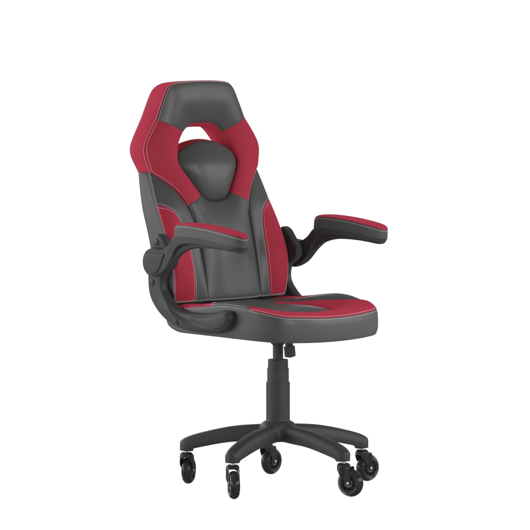 X10 Gaming Chair Racing Office Computer PC Adjustable Chair with Flip-up Arms and Transparent Roller Wheels, Red/Black LeatherSoft