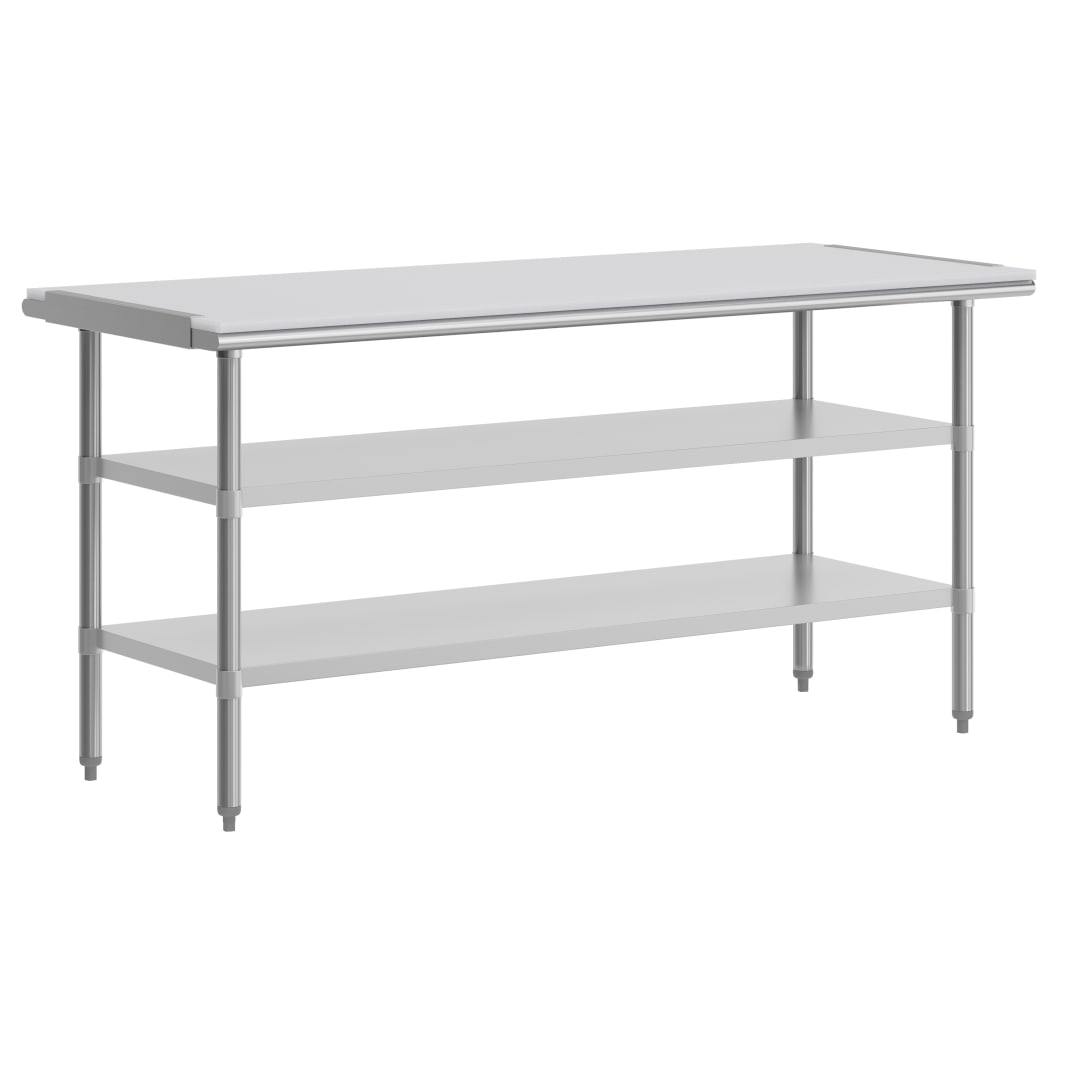 Reader Portable Prep and Work Table with NSF Certified 18 Gauge Stainless Steel Top Shelf with Poly Cutting Board and 2 Galvanized Steel Undershelves