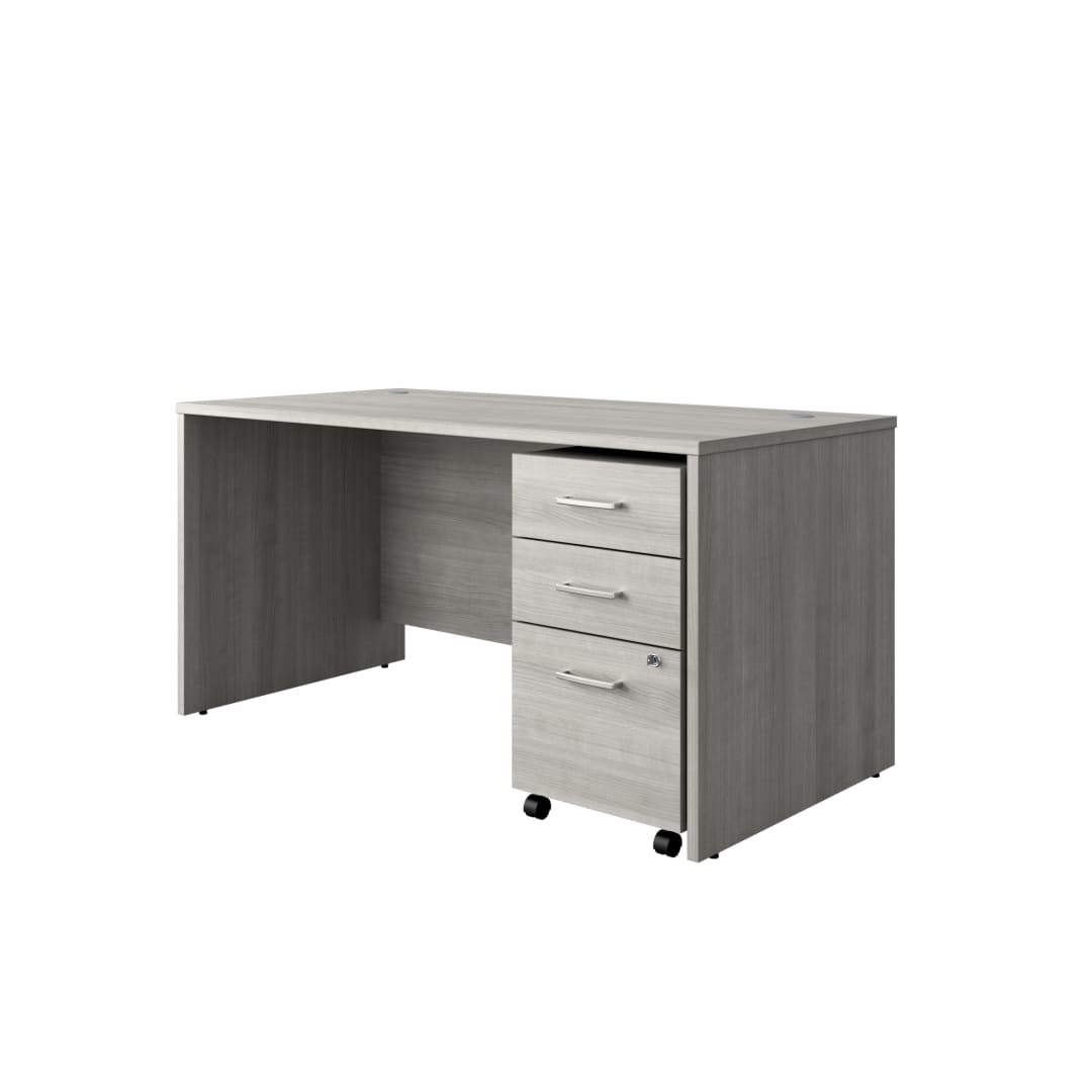 Cornerstone 59.5"W x 29.25"D Executive Desk with 3-Drawer Mobile Pedestal, Slate Gray