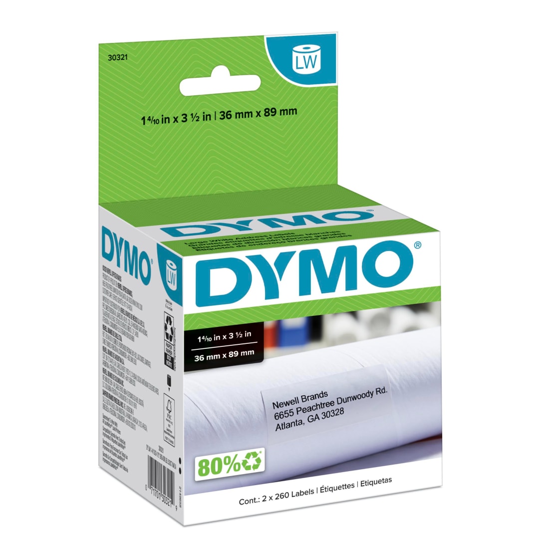 DYMO® Authentic LW Large Mailing Address Labels, DYMO® Labels for LabelWriter™ Label Printers, 1-4/10" x 3-1/2", 2 Rolls of 260 (520 Total)
