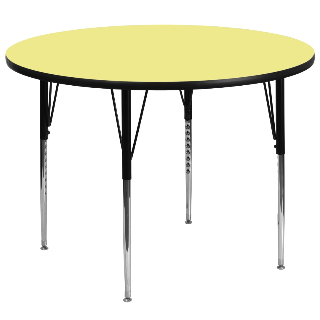 Wren 60'' Round Yellow Thermal Laminate Activity Table - Standard Height Adjustable Legs