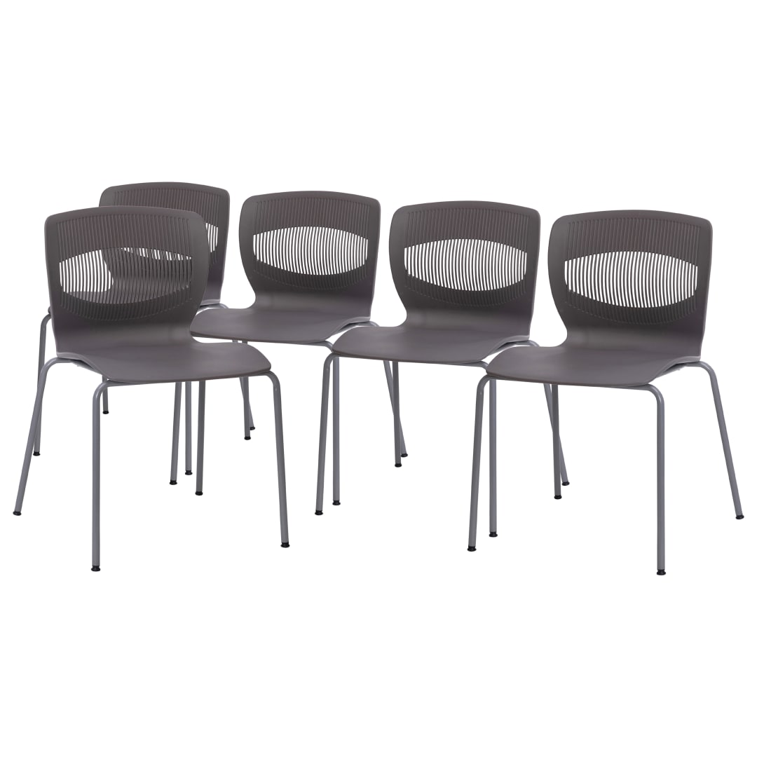 HERCULES Series Set of 5 Commercial Grade 770 lb. Capacity Ergonomic Stack Chair with Lumbar Support and Silver Steel Frame - Gray