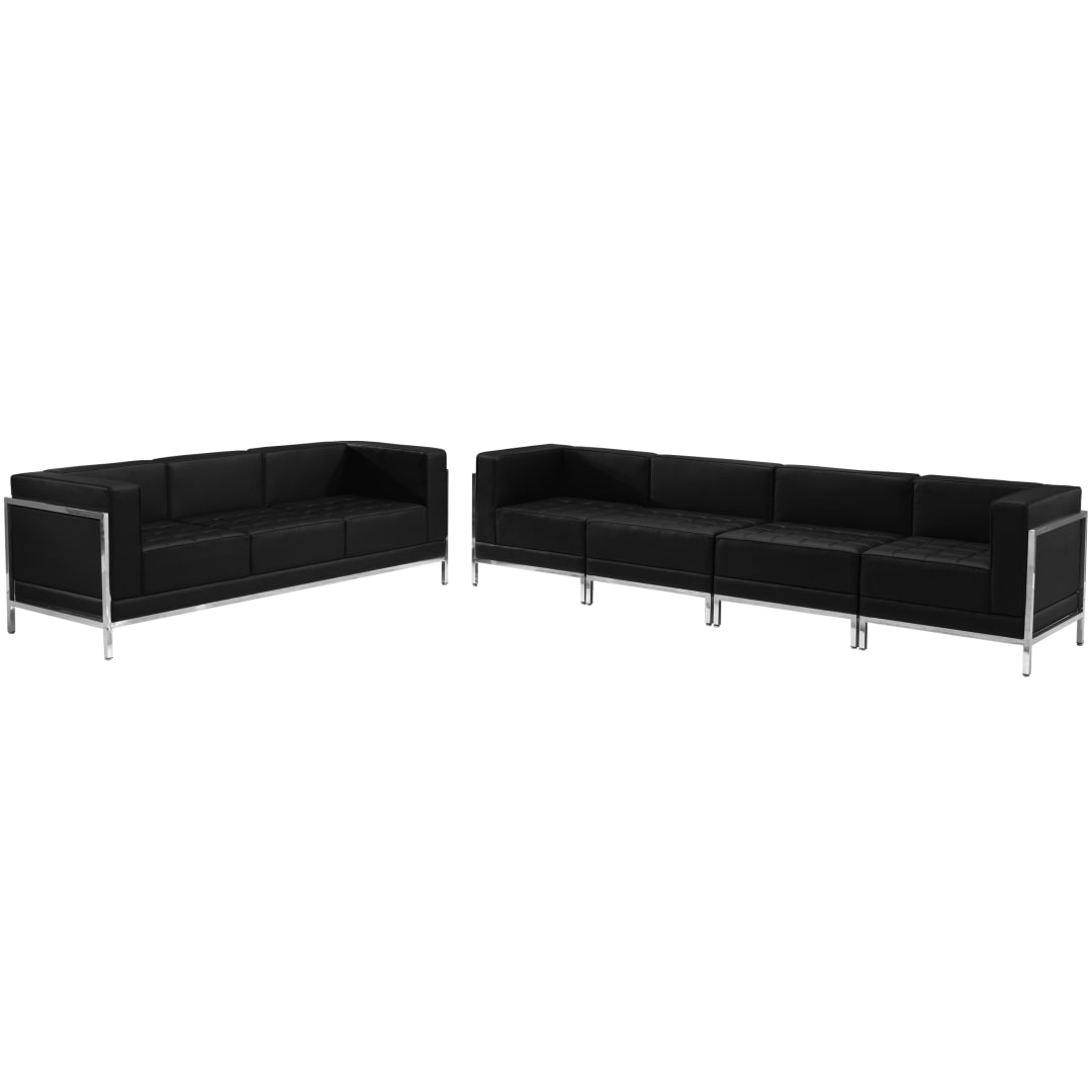 HERCULES Imagination Series Black LeatherSoft Sofa Set with Ganging Clips, 5 Pieces