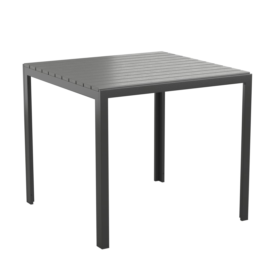 Harris Commercial Grade Indoor/Outdoor Black Square Steel Patio Dining Table for 4 with Black Poly Resin Slatted Top
