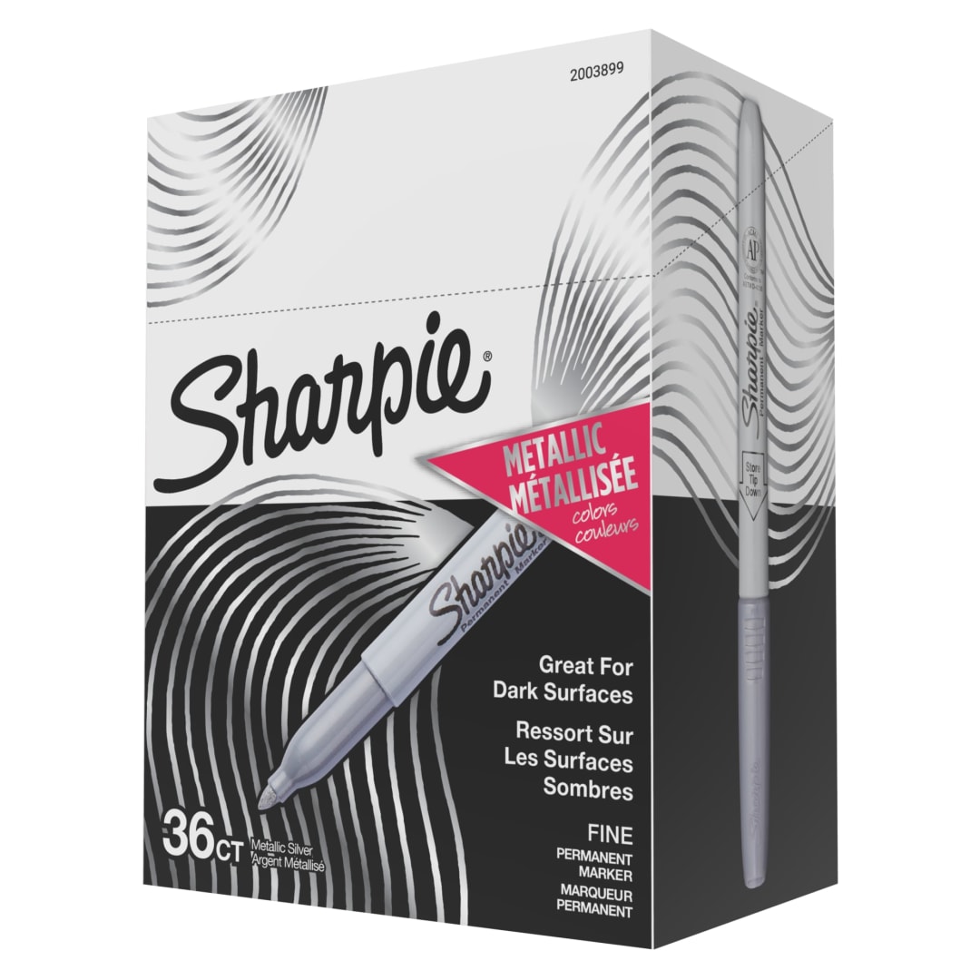 Sharpie® Metallic Permanent Markers, Fine Point, Metallic Silver, 36 Count
