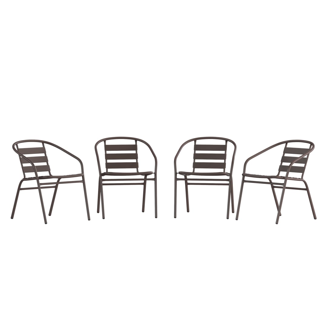 Lila Set of 4 Bronze Metal Restaurant Stack Chairs with Metal Slats