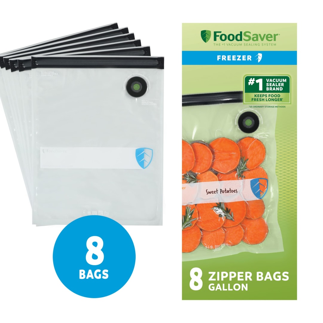 FoodSaver Reusable Gallon Vacuum Zipper Bags, 8 Count BPA-Free Storage Bags for Food, Sous Vide, and Meal Prep, Compatible with Handheld Sealers