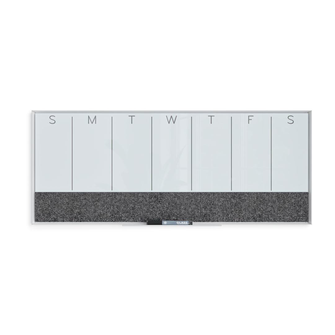 U Brands® White Aluminum Frame Magnetic Glass Dry Erase Weekly Board, 36" x 15.25" Frosted White (Actual Size 35" x 14.25")