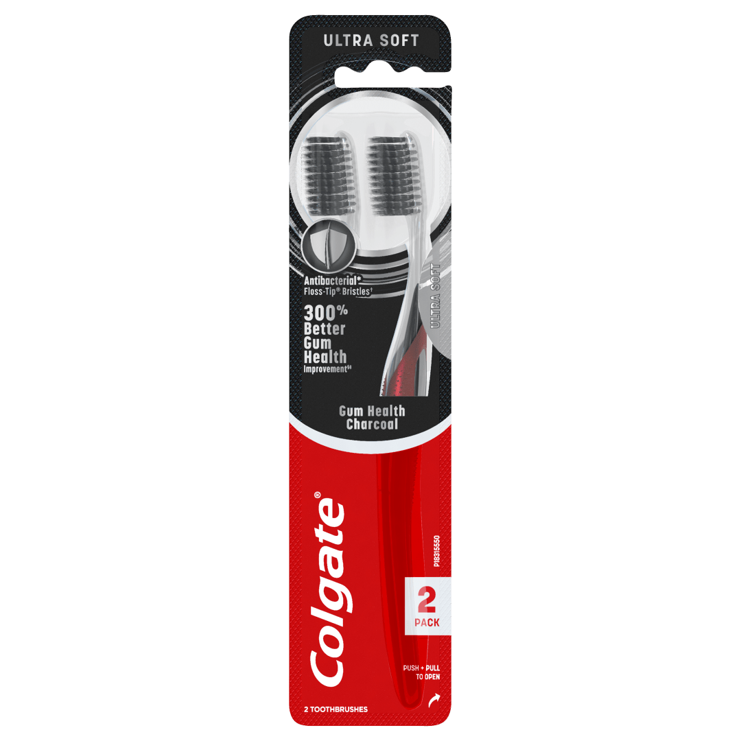 Colgate Gum Health Charcoal Adult Manual Toothbrush, Ultra Soft, 2 Pack