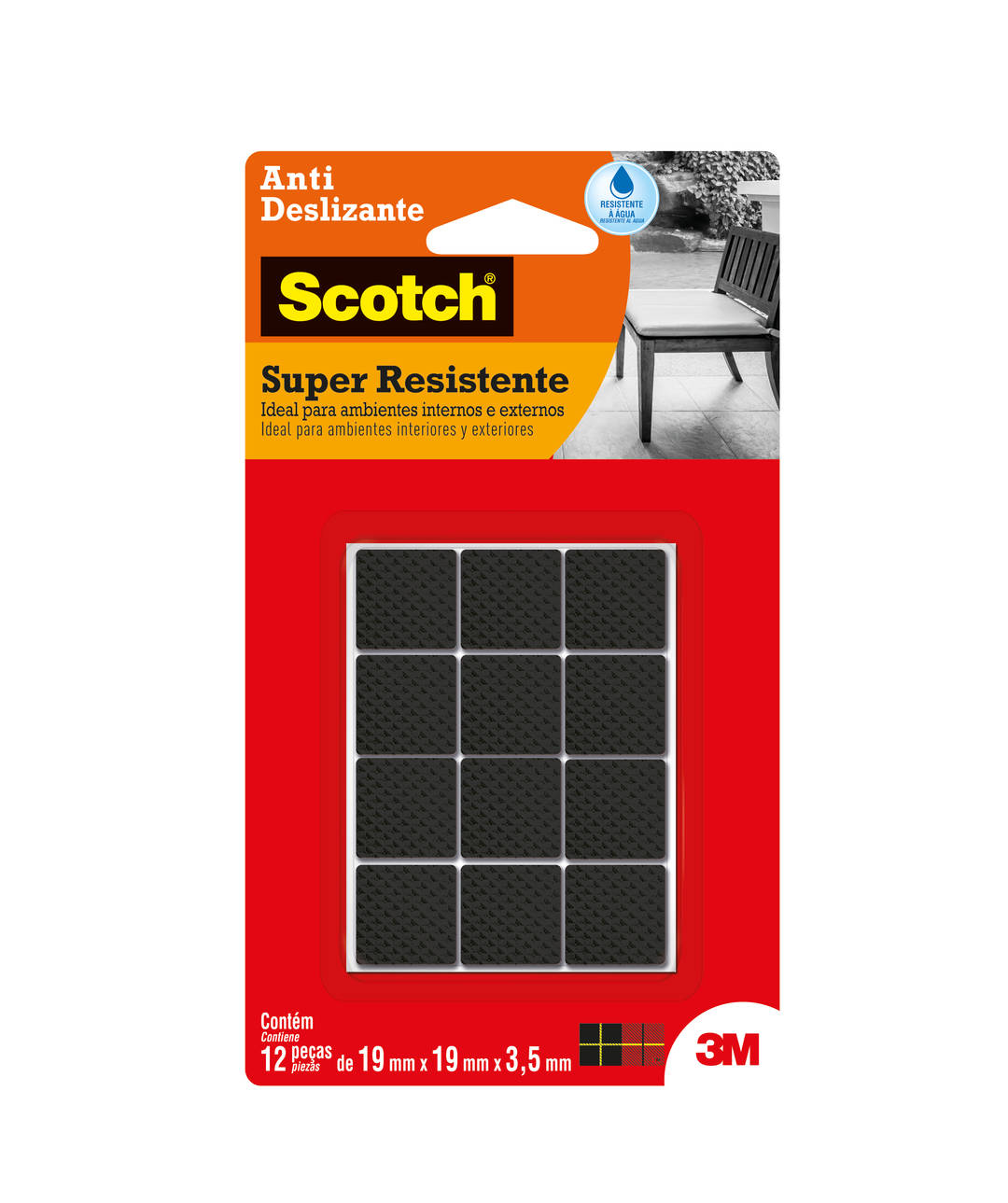 Protetor Antideslizante 3M™ Scotch™ Quadrado, Preto, Pequeno, 12 Unidades