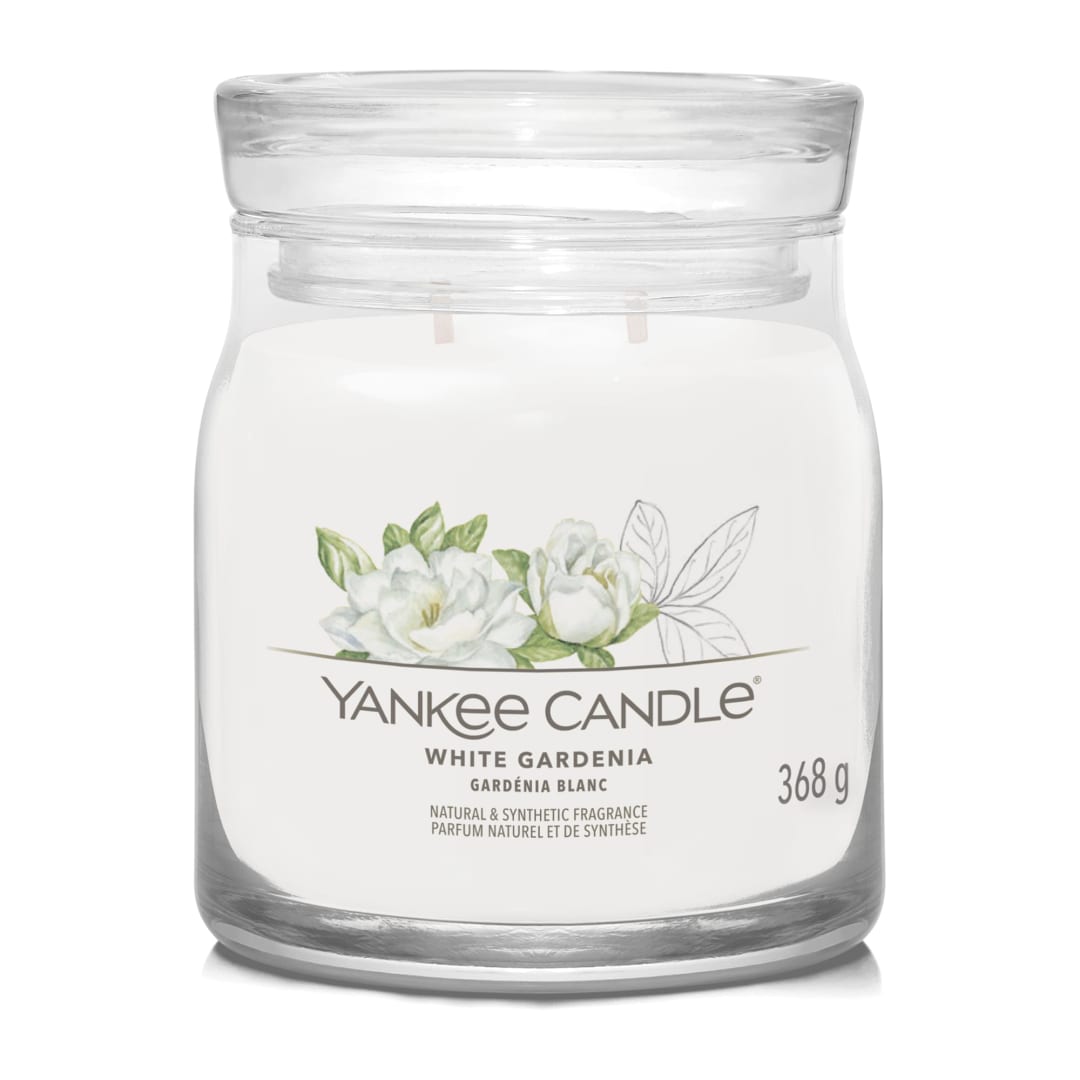 Yankee Candle® Signature Scented Candle | White Gardenia Medium Jar Candle with Double Wicks | Soy Wax Blend Long Burning Candle