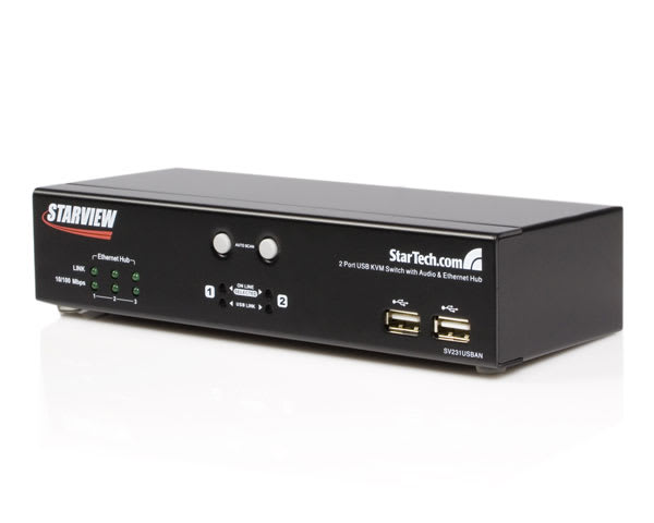 2 Port USB KVM Switch with Ethernet Switch for EU