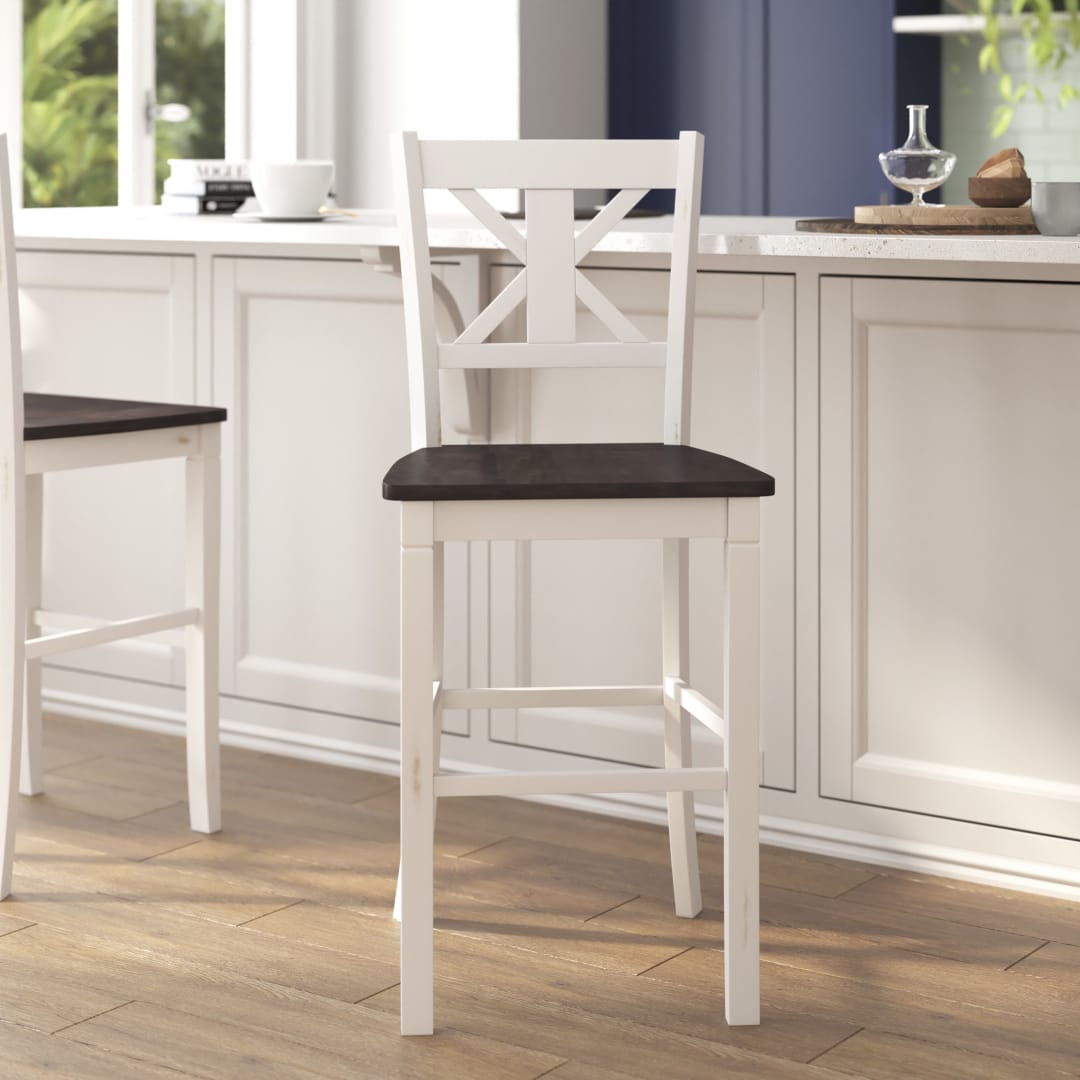 Gwendolyn Set of 2 Commercial Grade Solid Wood Modern Farmhouse Barstool in Antique White Wash