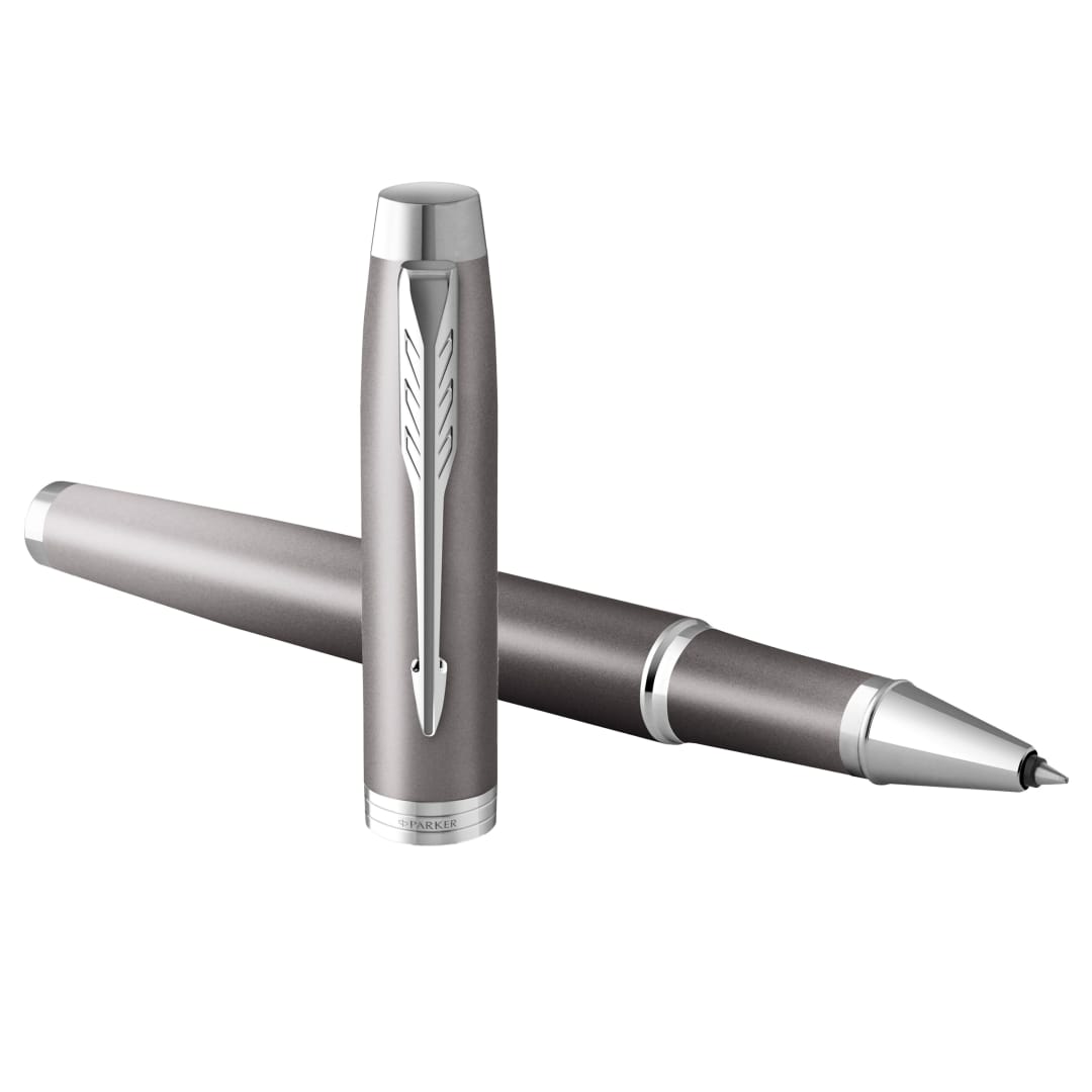 Parker IM Bolígrafo roller Writing Rituals | acabado gris con degradado adornos cromados | punta fina | tinta negra | estuche de regalo