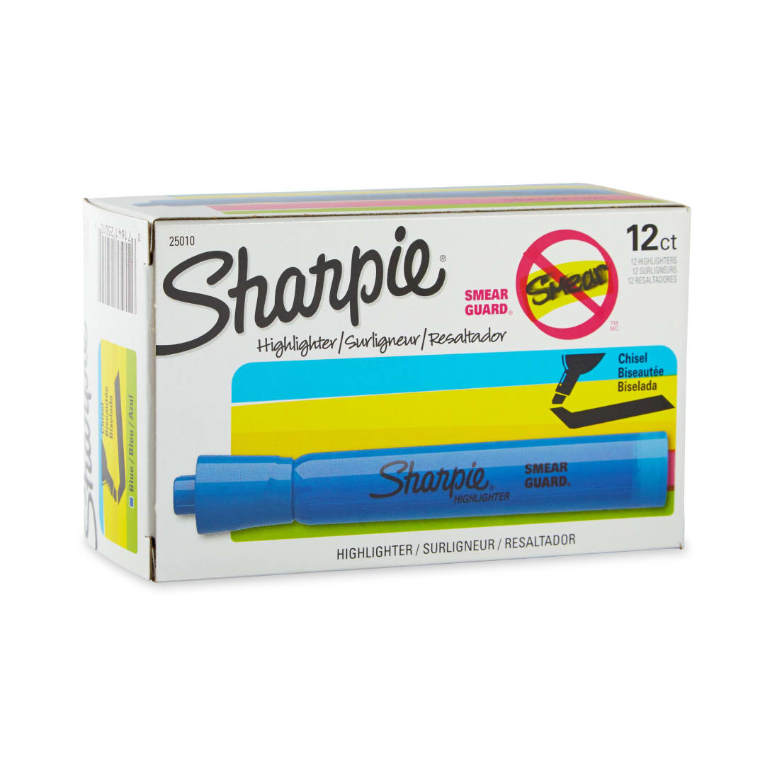Sharpie® Tank Style Highlighters, Chisel Tip, Fluorescent Blue, Box of 12