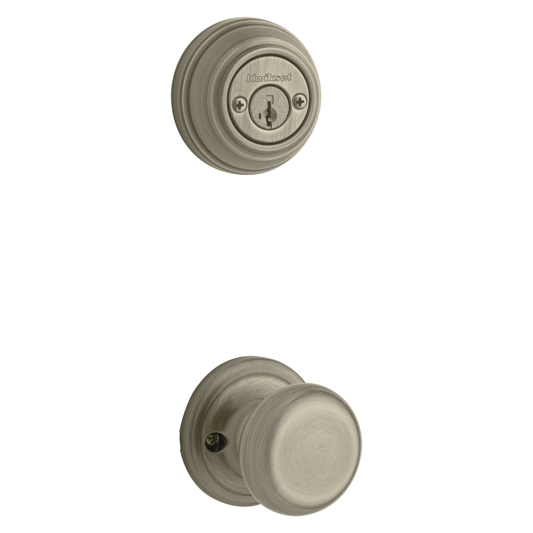 966 Double Cylinder Interior Pack w/Hancock Knob featuring SmartKey Security™ for Signature Series Handlesets in Antique Brass