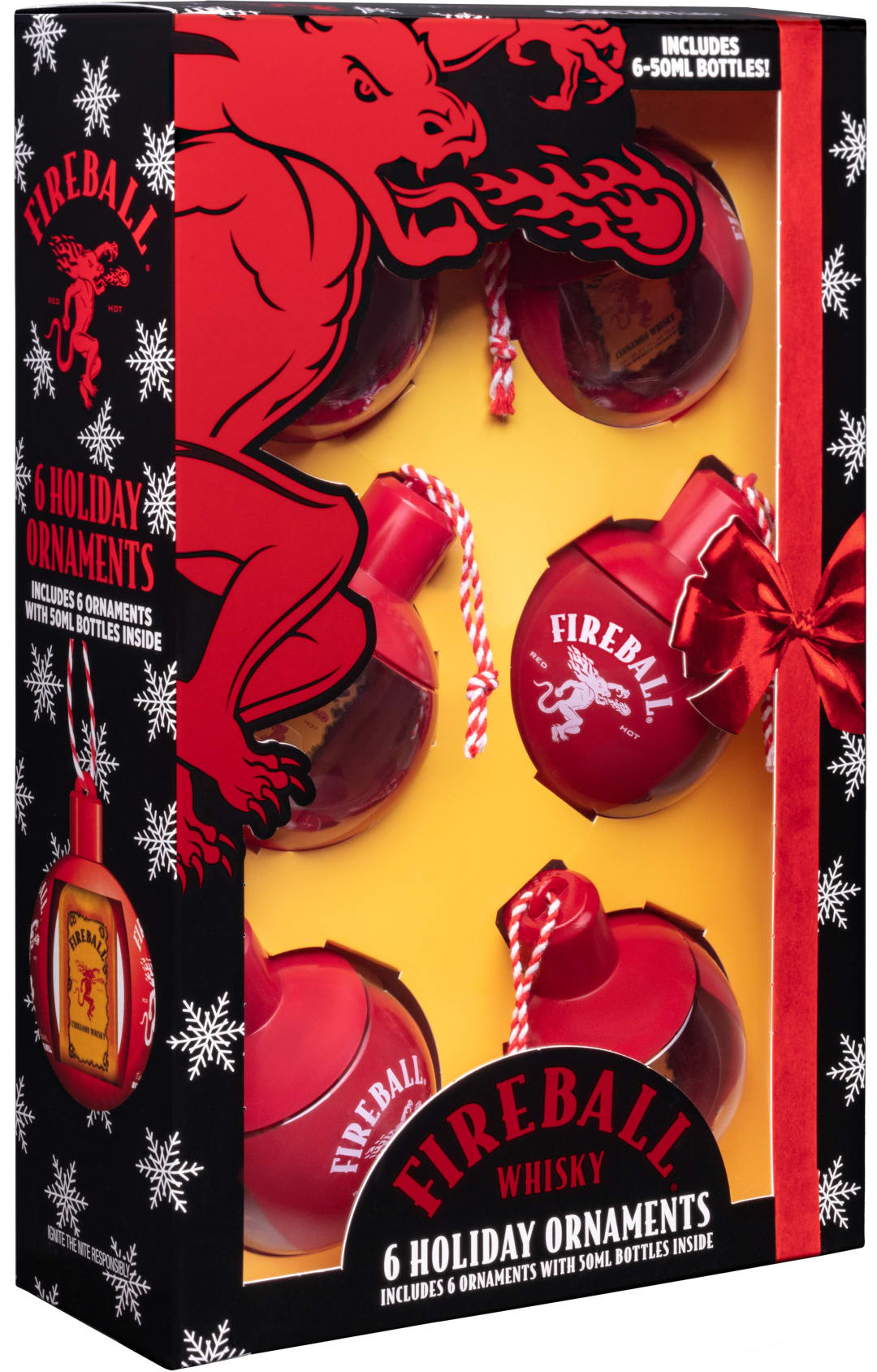 Fireball Cinnamon Whisky Holiday Ornaments 6 Pack 50ml 66 Proof
