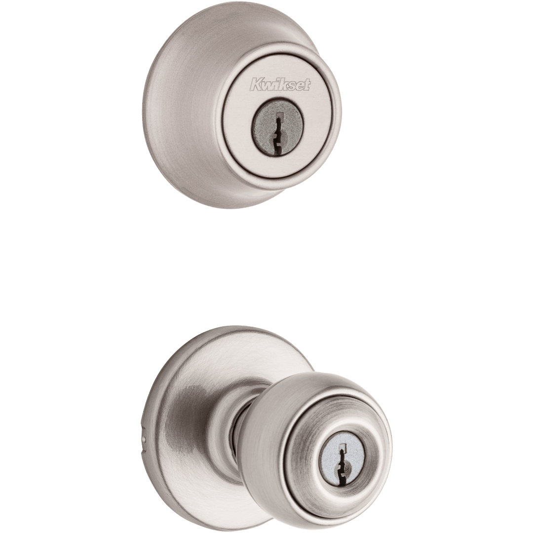 690 Polo Keyed Entry Knob and Single Cylinder Deadbolt Combo Pack in Satin Nickel