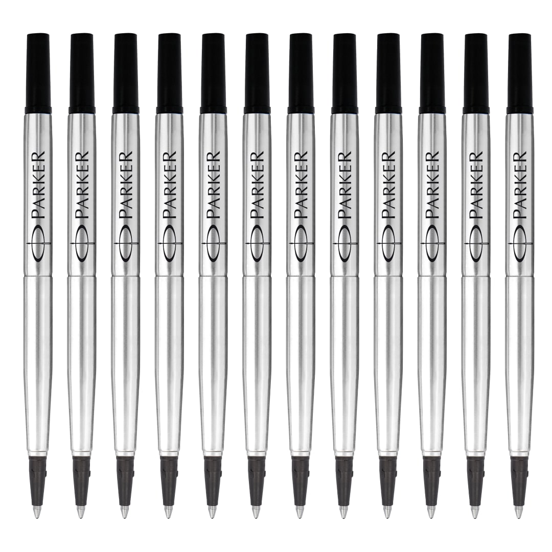 Parker Recambios para bolígrafos roller | Punta mediana | Tinta negra QUINK | 12 unidades