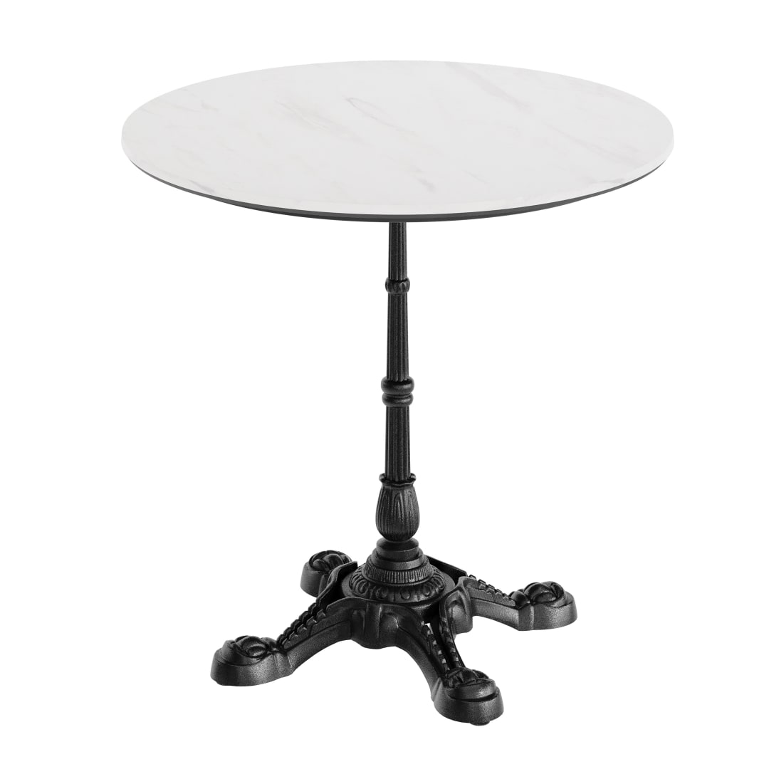 TopGuard 31.25" RD Outdoor Tabletop, White Faux Marble, Seamless Surface Technology, 22.75x22.75 Black Base, Moisture, Scratch, Heat, UV Resistant