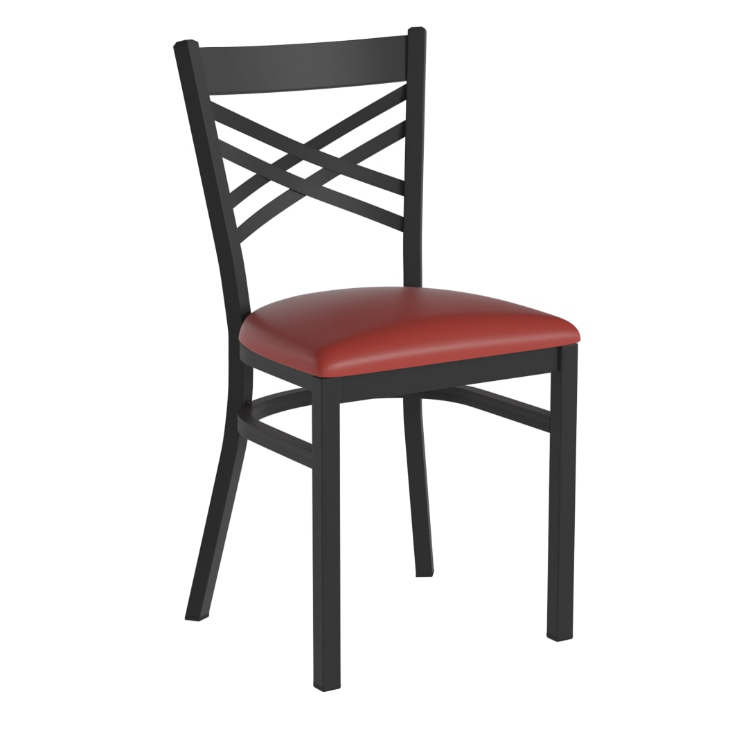 HERCULES Black ''X'' Back Metal Restaurant Chair - Red Vinyl Seat