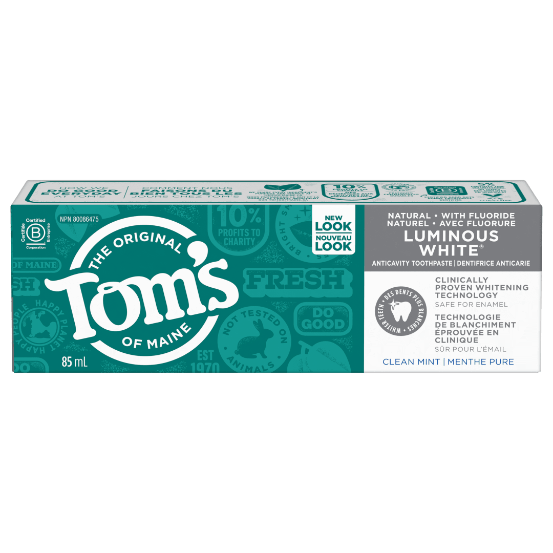 Tom’s of Maine Luminous White Natural Whitening Toothpaste with Fluoride, Clean Mint, 85mL