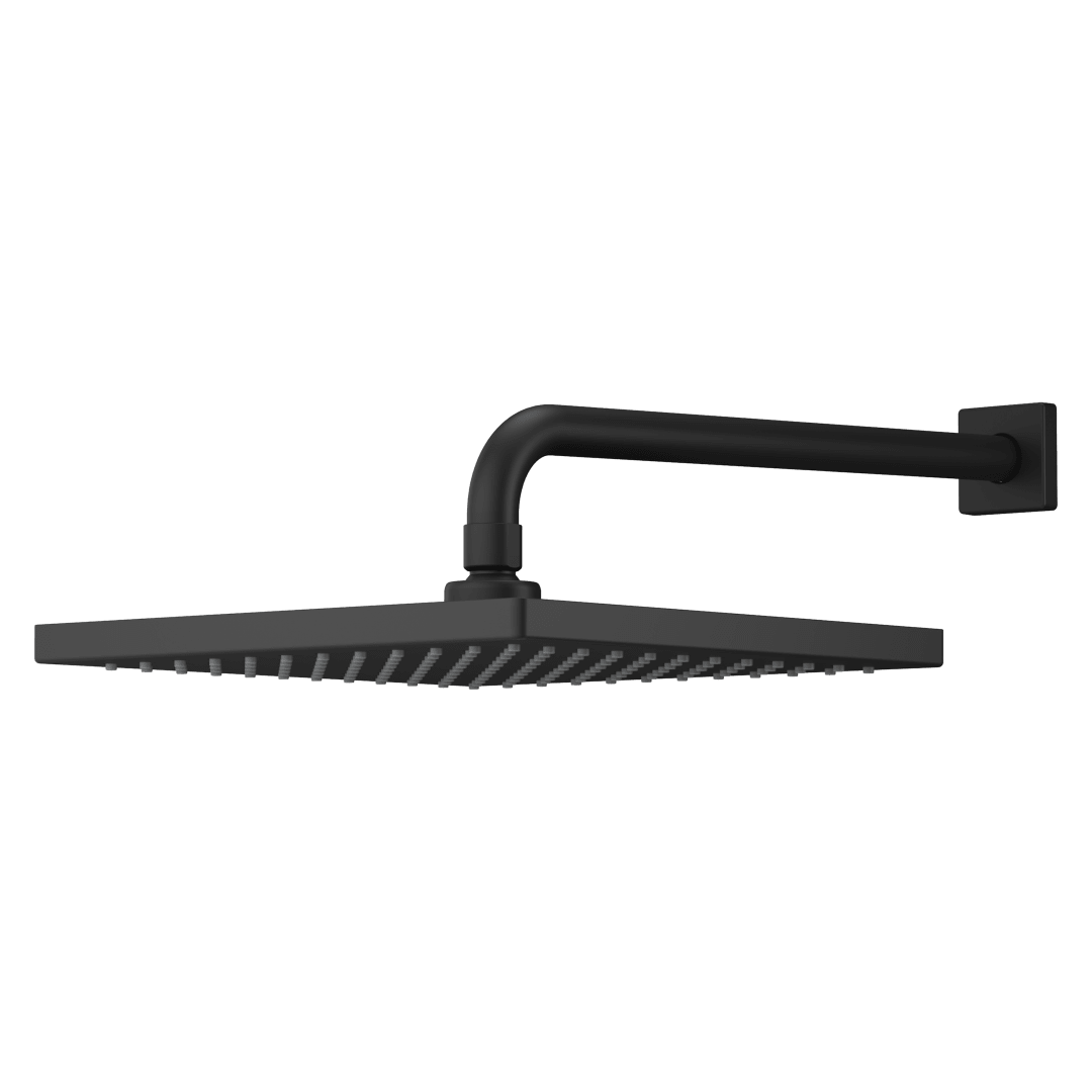Modern 10 in. Square Showerhead, Arm and Flange in Matte Black