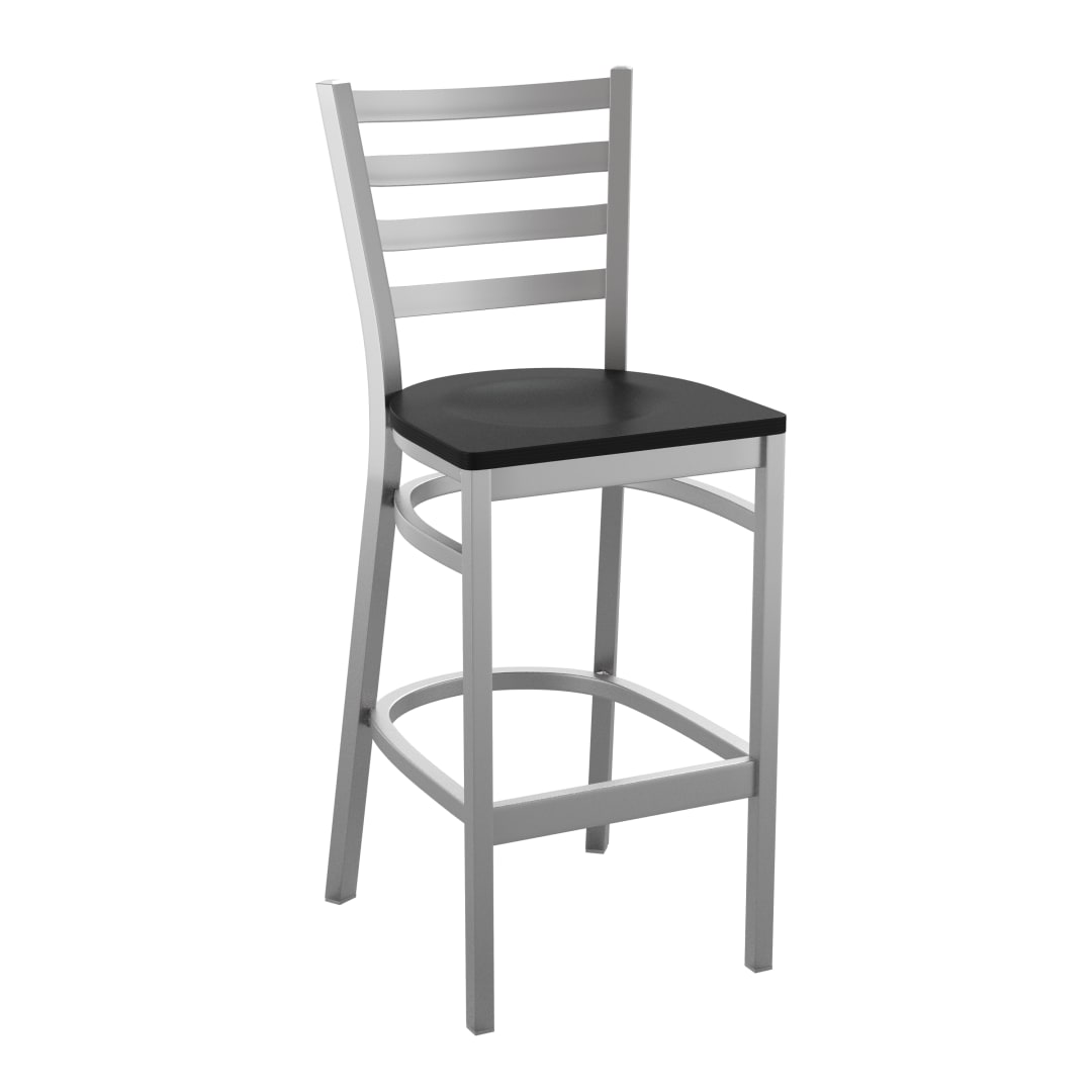 HERCULES Series Silver Antique Finish with Clear Coat Ladder Back Metal Restaurant Barstool - Black Wood Seat