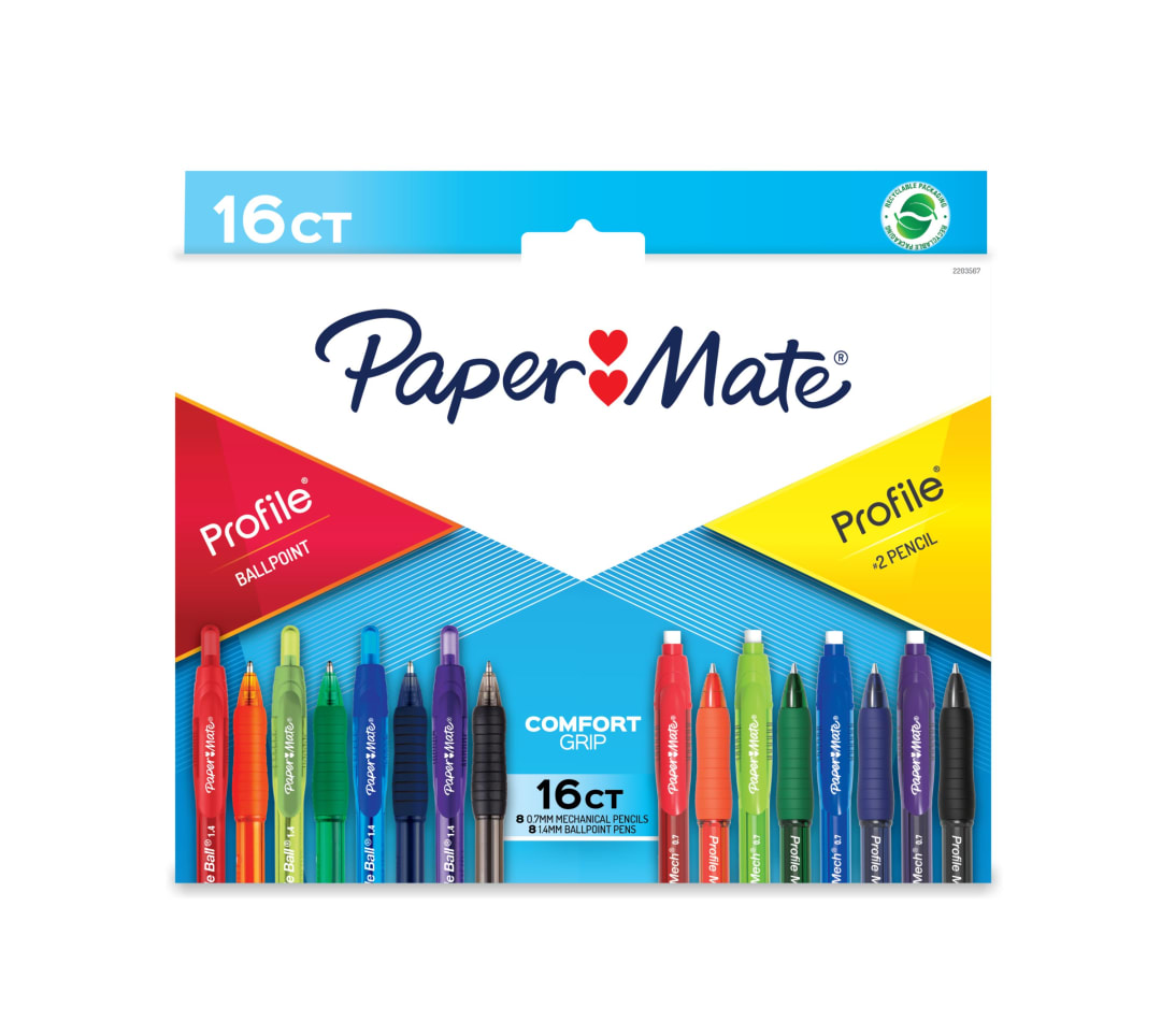 Paper Mate® Profile® Variety Pack, Includes Ballpoint Pens and Mechanical Pencils, Comfort Grip, 16 Count