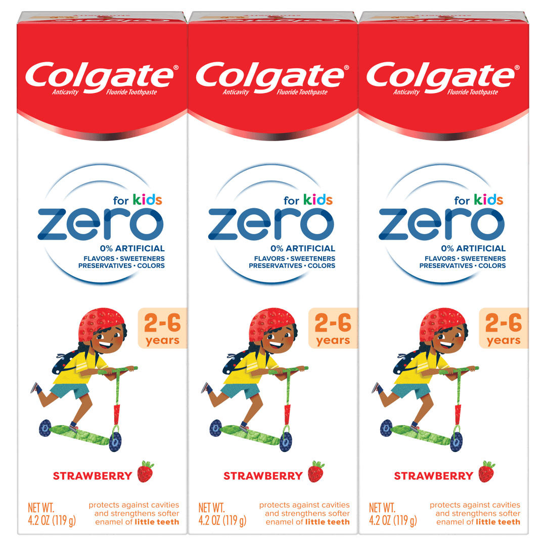 Colgate Zero Kids Toothpaste with Fluoride, Natural Strawberry for Ages 2-6 - 4.2 ounce (3 Pack)