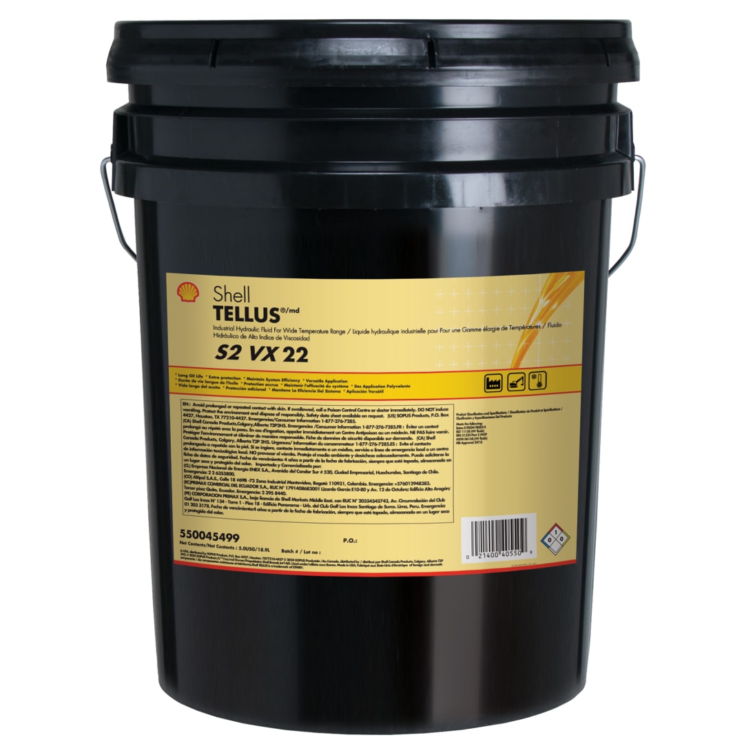 Shell Tellus S2 VX 22 Hydraulic Fluid, 5 Gallon Pail