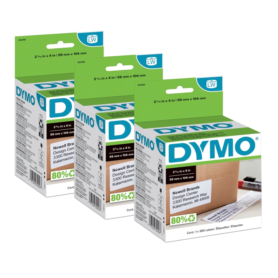 DYMO® Authentic LW Large Shipping Labels for LabelWriter™ Label Printers, Print Up to 6-Line Addresses, 2-5/16" x 4", 3 Rolls of 300 (900 Total)