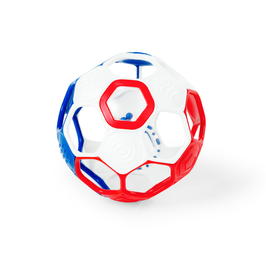 Pelota de fútbol sonora Oball Grippin' Goals de Bright Starts - Rojo, Blanco y Azul