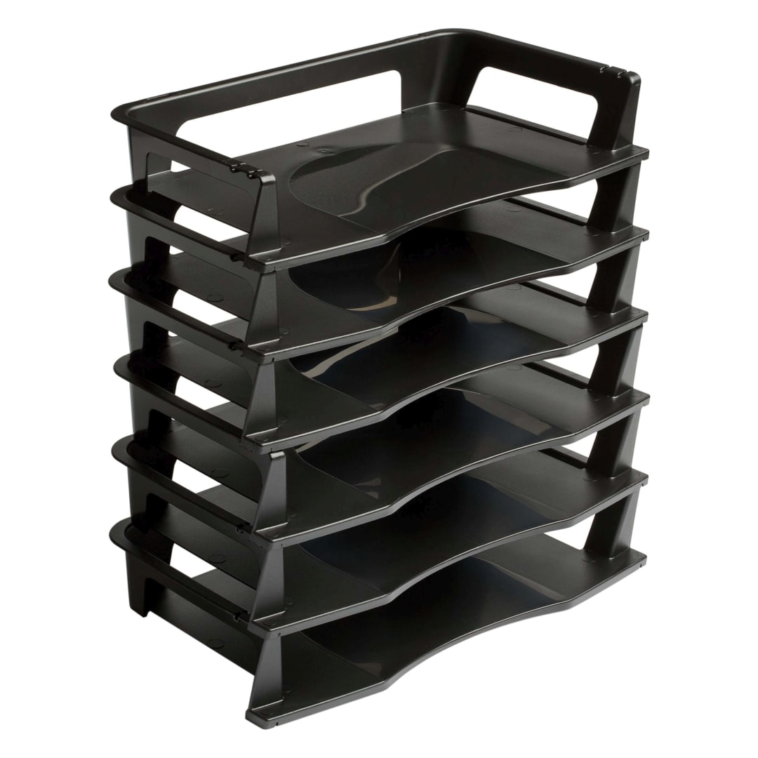 Rubbermaid® Regeneration Letter Tray, Stackable, 2-3/4”H x 9”W x 15-1/4”D, Black Plastic, 6 Count