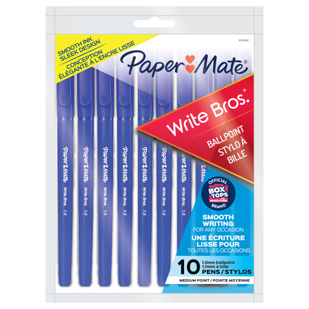 Paper Mate® Ballpoint Pens, Write Bros. Blue Ink Pens, Medium Point (1.0mm), 10 Count