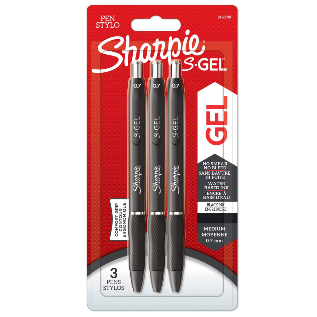 Sharpie® S-Gel | Gel Pens | Medium Point (0.7mm) | Black Ink | 3 Count