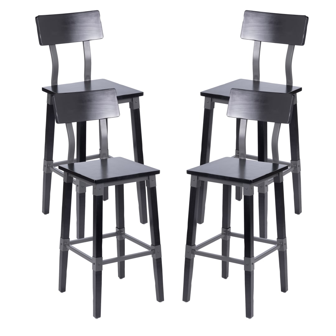 Jackson 4 Pack Commercial Grade Rustic Black Industrial Wood Dining Barstool