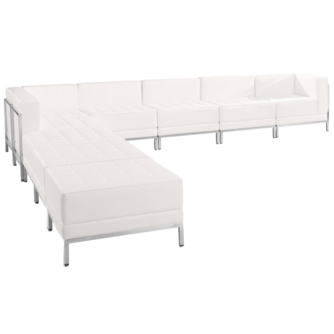 HERCULES Imagination Series Melrose White LeatherSoft Sectional Configuration with Ganging Clips, 9 Pieces
