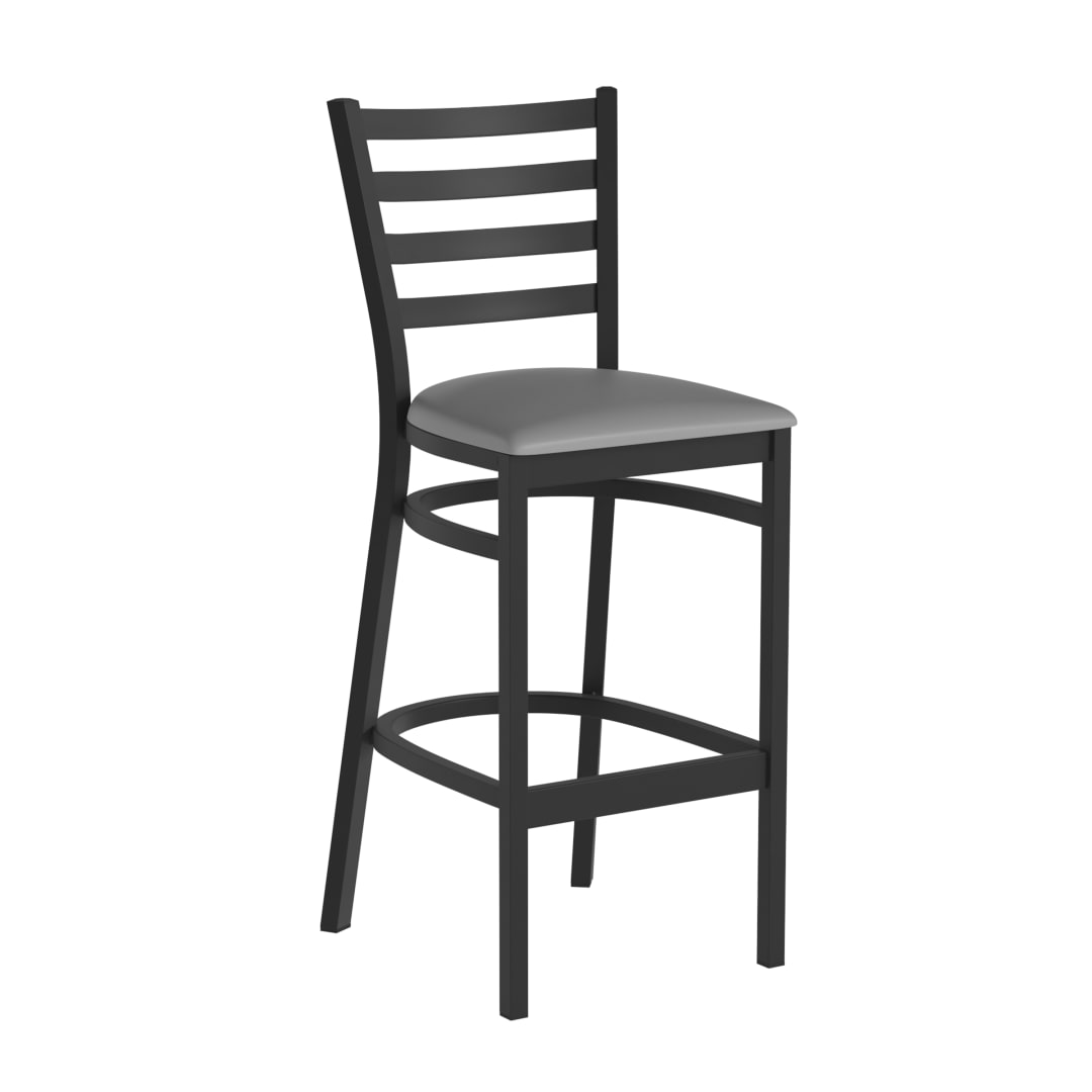 HERCULES Black Ladder Back Metal Restaurant Barstool - Gray Vinyl Seat