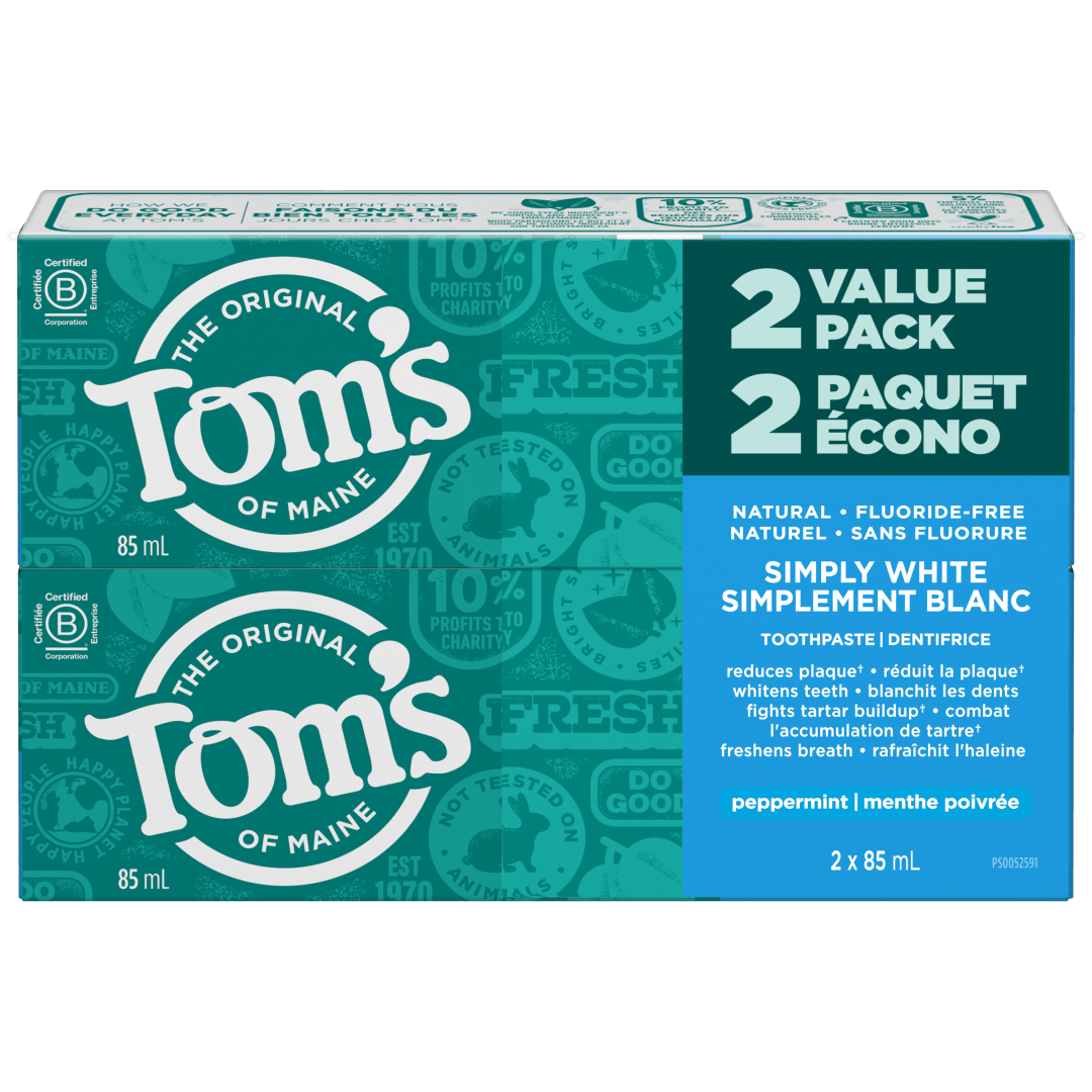Dentifrice sans fluorure Tom's of Maine Simply White, Menthe poivrée, lot de 2, 85 ml
