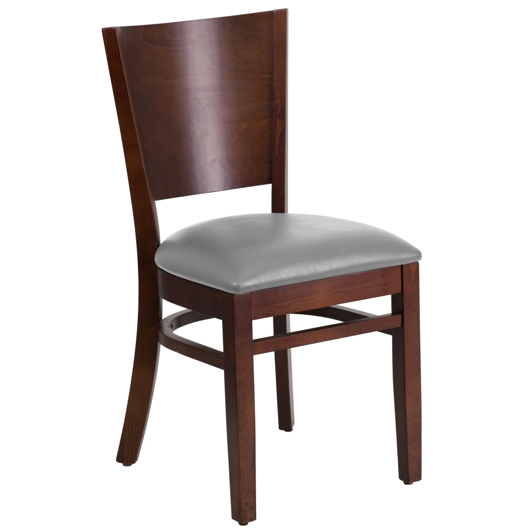 Lacey Series Solid Back Walnut Wood Restaurant Chair - Custom Upholstered Seat
