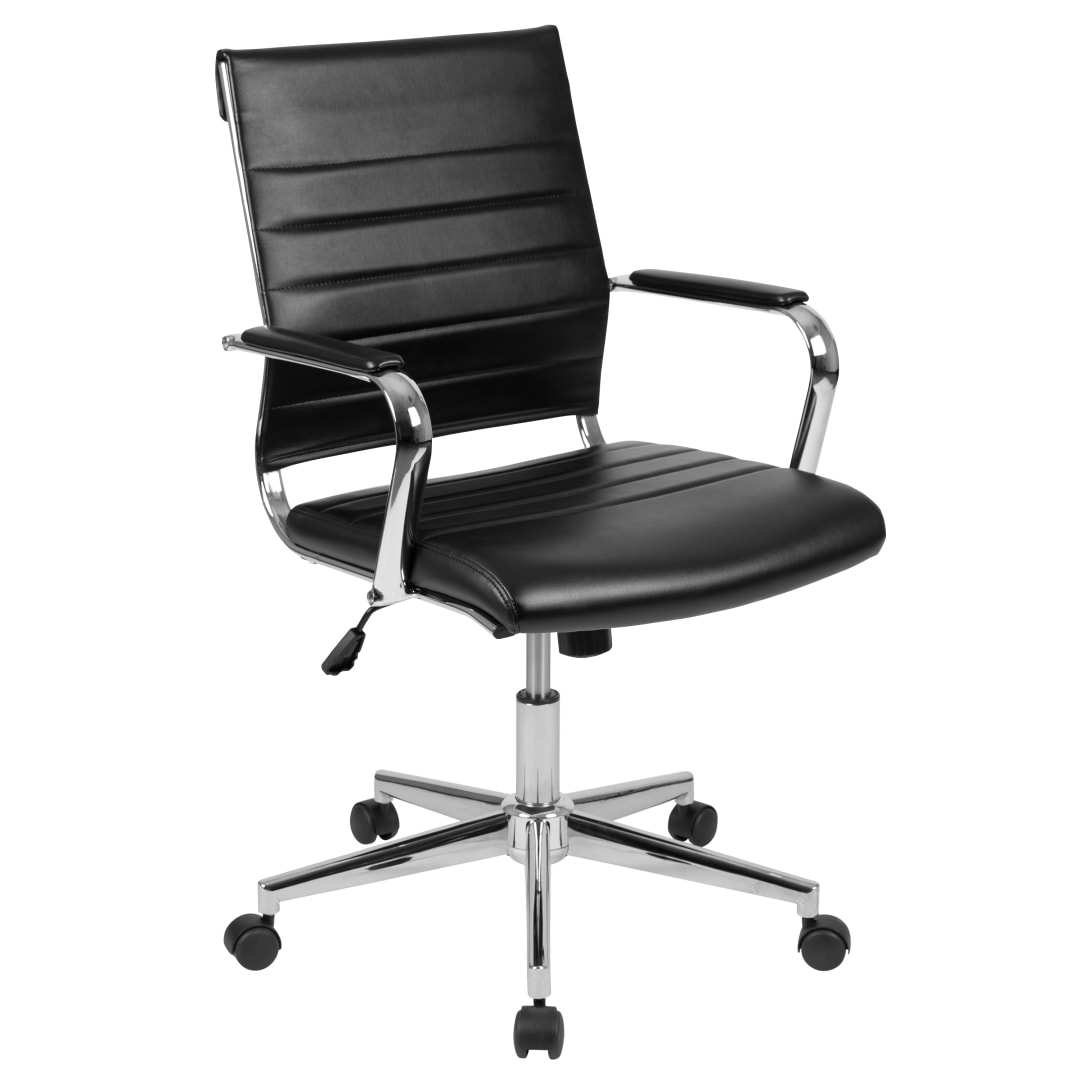 Hansel Mid-Back Black LeatherSoft Contemporary Ribbed Executive Swivel Office Chair