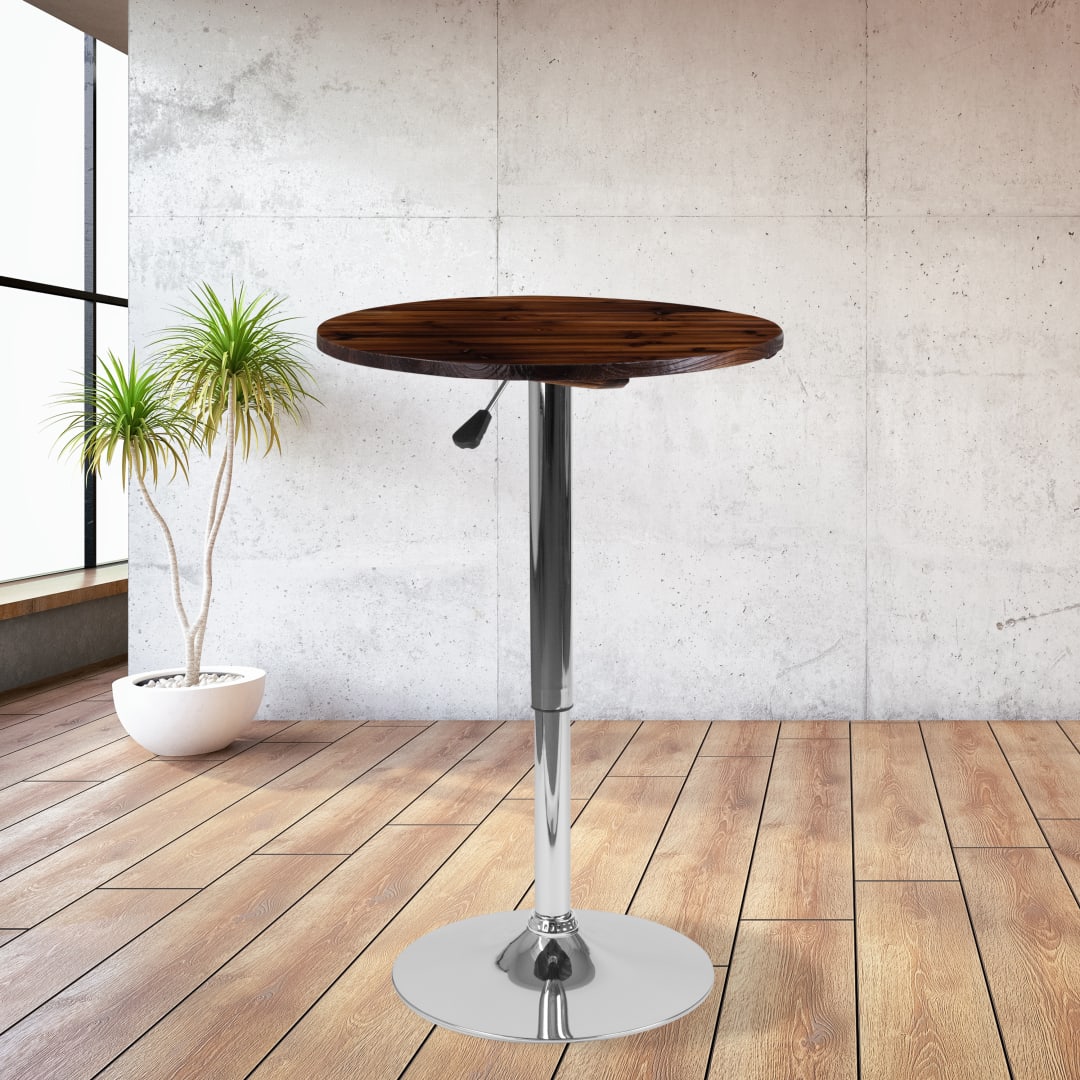 Hills 23.5'' Round Adjustable Height Rustic Pine Wood Table (Adjustable Range 26.25'' - 35.5'')