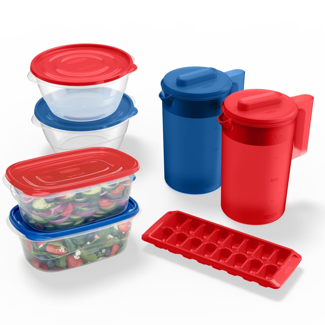 Rubbermaid TakeAlongs Special-Edition Americana 13-Piece Set of Food Storage Containers with Lids, Including Two Pitchers and Ice Tray, QuikClik Seal, BPA-Free