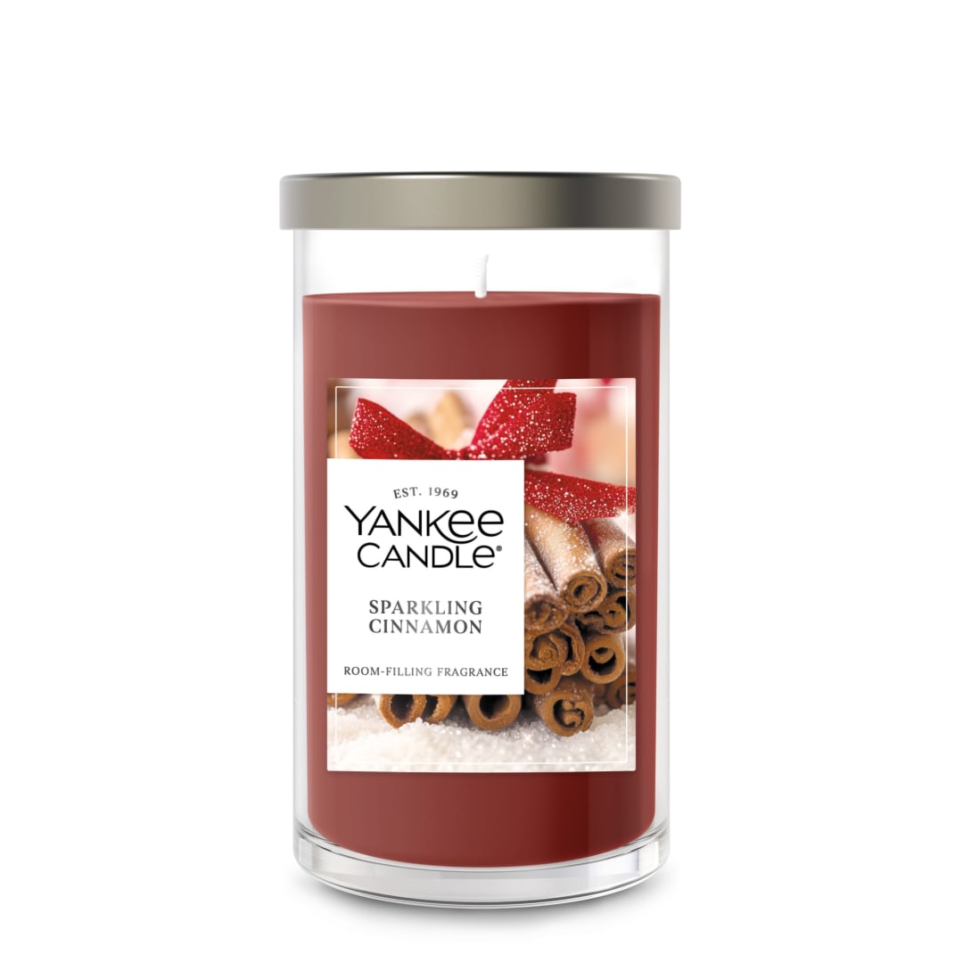 Yankee Candle® Medium Pillar Scented Candle with up to 115 Hour Burn Time, Premium Plant Wax Blend for Consistent Burn, 14.25 oz Pillar Candle with Room Filling Fragrance, Sparkling Cinnamon