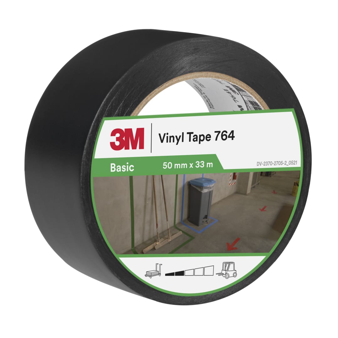 3M™ Genel Amaçlı Vinil Bant 764, Siyah, 50 mm x 33 m, 0.13 mm, Tek Tek Sarılmış, Uygun Paketlenmiş