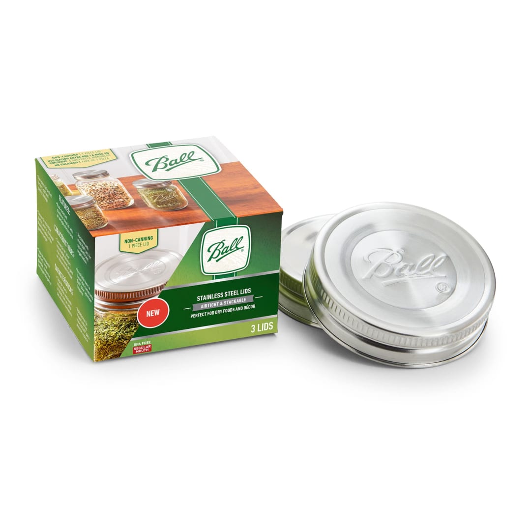 Ball® Jar Stainless Steel One-Piece Mason Jar Lids, Regular Mouth, 3-Pack